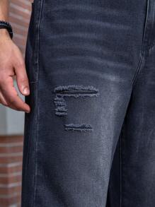 Manfinity Homme Quần Jeans ống đứng cài nút thường ngày cỡ lớn cho nam, mặc hàng ngày - màu đen - Xem 8