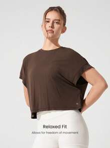 GLOWMODE Modal Oversized Short Sleeve Tee With Keyhole Back Low Impact Yoga Daily Casual - Chocolate Brown - View 4