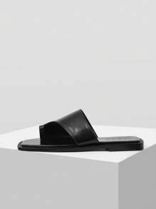 MOTF PREMIUM Zapatos de mujer nuevos y de moda, sandalias de punta cuadrada con suela plana, versátiles, cómodas y ligeras, estilo slip-on de resort, con un elegante estilo de hada de alto sentido, sandalias elegantes para el verano - Negro - Ver 4