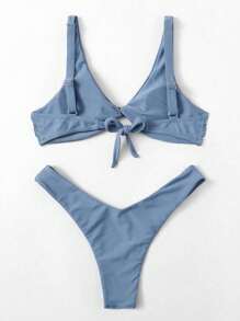 Swim Basics Summer Beach Twist Front High Cut Bikini Set