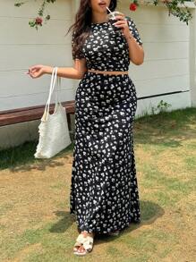 GalTyme 2 件加大码柔软舒适小碎花套装，适合春夏季 - 彩色 - 查看 4