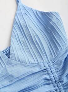 Sweetra 法国夏季新款蓝色纯色低背荷叶边设计修身裹身迷你连衣裙（女款） - 藍色 - 查看 5