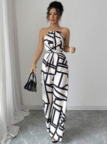Elenzga Mono elegante envolvente de tela estampada para mujeres, adecuado para vacaciones y uso diario