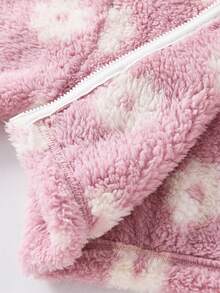 SHEIN Young Girl Young Girl Young Girl Colorful Flower Pattern Stand Collar Long Sleeve Zip Up Mock Neck Thermal Teddy Jacket , Fleece Cardigan ,Warm & Comfortable ,Great For Casual & Daily Wear & School Daily In Autumn & Winter,For Christmas ,Pink Fall - Purple - View 7