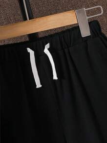 青少年男孩休闲拼色圆领短袖 T 恤和短裤套装，适合上学、日常生活、运动、春夏季