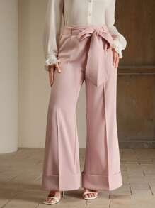 Anewsta Pantalones largos casuales y holgados con decoración de la cintura para mujer de talla grande - Rosa - Ver 6