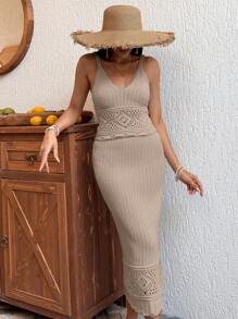 RueChic Women's Knitted Set, Suitable For Summer - Beige - View 1