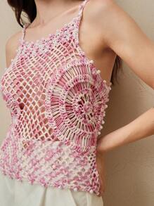 Anewsta Top de punto sin mangas con cuentas y calado, estilo sexy para festival de música, de verano - Multicolor - Ver 5