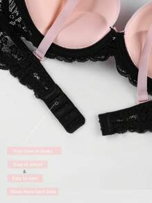 SHEIN 1pc Women Lace Patchwork Wireless Bra - Black - View 9