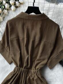 Bộ đồ liền thân thường ngày cạp cao cổ áo blazer thời trang - Cà phê nâu - Xem 4