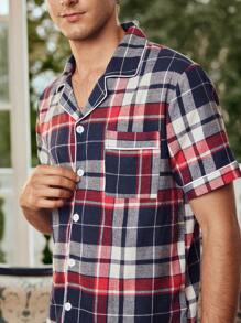 Men's Casual Basic Plaid Lounge Wear Set, For Christmas - Multicolor - View 6