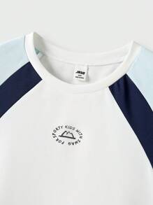 JNSQ Camiseta Solta com Gola Careca e Estampa de Letra em Bloco de Cor, Adequada para Uso Diário, Atividades ao Ar Livre, Férias, Streetwear, Festa e Lazer, Volta às Aulas para Meninos Pré-Adolescentes - Multicolorido - Visão 4