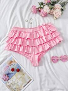 PetitDoll Bragas Lolita kawaii y lindas de goma de Body con volantes de satén plisados de cintura alta con estampado floral, de talla grande, de color rosa - Rosa - Ver 6