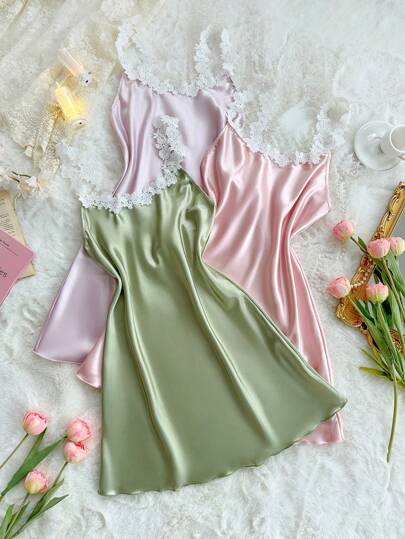 SilkySpell 3 件套女士蕾丝吊带睡袍，优雅缎面多色睡衣套装，适合所有季节的外套