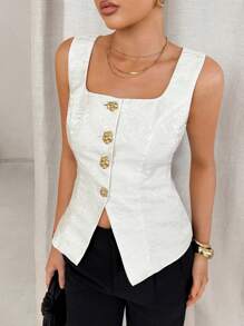 Lavishia Women's Sleeveless Solid Color Square Collar Button Front Elegant Blouse, Summer  Business Casual Woman  Work Clothes Women  Office Outfits For Women    Business Casual  Business Women Attire      Professional Women Clothes    White Blouse  Airport Outfit For Women  Teacher   Teacher Outfits For Women   Blouse  Fall Women Clothes Fall Clothes Back To School Clothes  Back To School   Y2k  Old Money Style Women Work Clothes Women   Business Casual Woman Work Office Wear Women  Airport Outfit