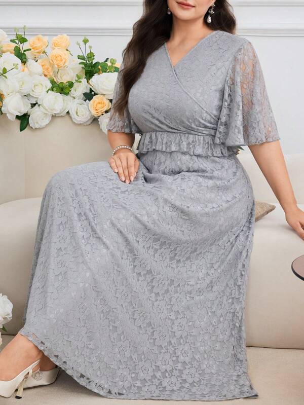 Modelyn Vestido abaya con cuello en V y mangas con volantes para mujer de talla grande