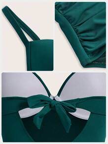 Shapewave 夏季沙灘女士度假沙灘泳池純色增壓塑身一件式泳裝，帶肩帶 - 墨綠色 - 查看 8