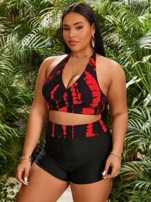 Swim Lushoire 大码女式扎染吊带比基尼海滩度假比基尼套装，万圣节 - 紅色 - 查看 4