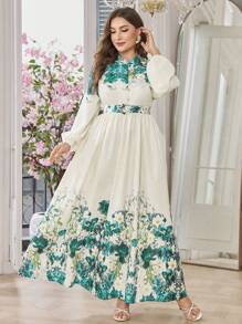 Graceveil 大码女式时尚优雅定位印花收腰A字连衣裙