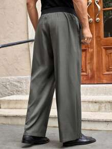 Manfinity VCAY Men's Casual Woven Elastic Waist Ruched Wide Leg Pants - Brown - View 3