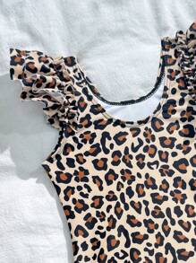 SHEIN Baby Girls Playful Leopard Print Swimsuit: Ruffle Trim Design Unlocks Fashionable Swimming For Babies In Summer - Multicolor - View 4