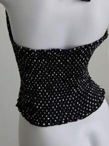 Elamini Women's Fashion Sexy Polka Dot Tie Halter Neck Top , Suitable For Vacation - Black - View 5
