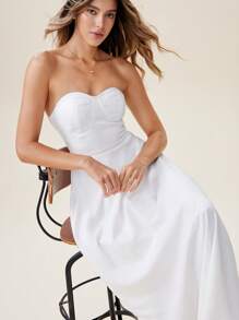Chiquease Vestido de lino largo y elegante con escote halter para mujer, para fiestas de verano - Blanco - Ver 1
