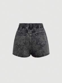 SHEIN Girlism Teen Girl Spring Summer Boho Floral Print Button Front Denim Skort, Summer Clothes Concert - Black - View 2