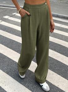 Serisse Women's Solid Color Casual Long Pants,Cargo Pants Winter Green - Green - View 3