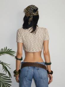 EgrlEra Women's Marled Knit Button-Up Cropped T-Shirt, Summer