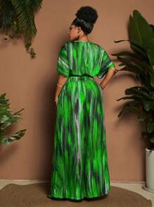 Maweii 大码女式休闲度假印花两件套，短袖上衣和长裤