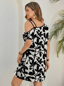 Glamance MB Studio Women's Elegant Black And White Silhouette Print Off Shoulder Mini Dress Office Women Outfits Going Out Outfits Work Clothes - Black - View 2