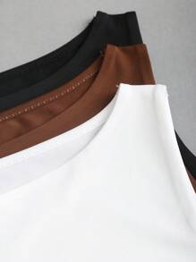 Sweetra 女士纯色褶皱 V 领黑色、白色、棕色吊带背心套装 - 彩色 - 查看 4