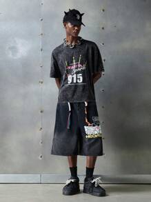 NEON BLANC Men's Street-Style Fitted Letter Print Knit Crew Neck T-Shirt, Suitable For Summer - Black - View 7