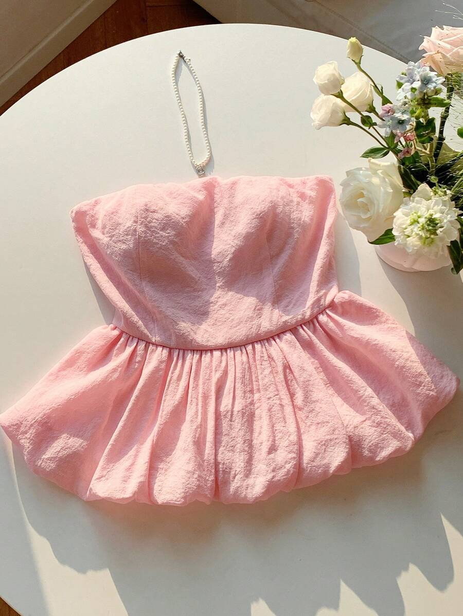 Comfortcana 夏季休闲度假粉色抹胸短款上衣 - 粉色 - 查看 1