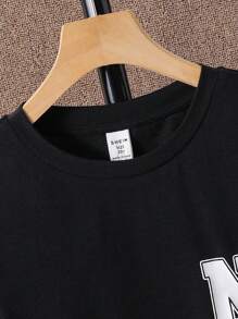 青少年男孩休闲拼色圆领短袖 T 恤和短裤套装，适合上学、日常生活、运动、春夏季