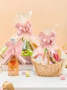 SHEIN 5/10pcs Pink Bowknot Pull Flower Decoration Ribbon For Room Decoration, Wedding Car, And Mirror, Snow Yarn Pull Flower Ribbon For Holidays And Celebrations,Bow Ribbon Gift Packing Flower Bow Knot Party Wedding Car Room Decor - Pink - View 2