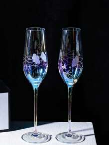 2PCS创意雕花钻石水晶玻璃高脚香槟杯，雕刻工艺，双爱L型图案，轻奢复古，适用于婚礼，情人节，永恒爱情，节庆礼品，餐厅，宴会，派对，酒吧，特殊场景，水晶玻璃高脚香槟杯 - 彩色 - 查看 5