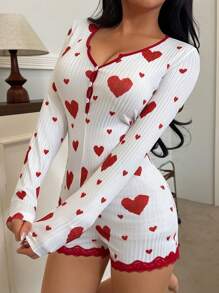 Dream Adore Playsuit met lange mouwen en kanten hartprint