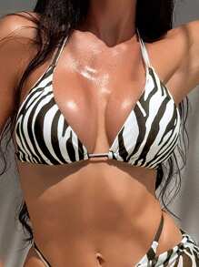 Swim Vcay Women's Vacation Beach Zebra Print Swimsuit Set For Summer - Black and White - View 3