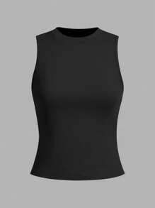 SHEIN LUNE 3pcs/Set Women Casual Solid Color Round Neck Sleeveless Tight Fitting Tank Tops, Black/White/Gray, Suitable For Summer