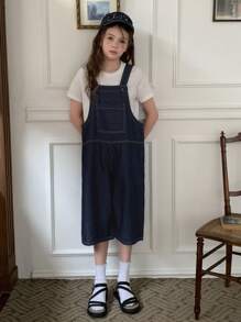 DAZY Denim-LatzJumpsuit für Tween-Mädchen mit dicken Trägern, ärmellos für den Sommer