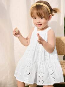 Cozy Pixies Baby Girl Sleeveless Round Neck Solid Color Casual & Versatile Dress - White - View 1