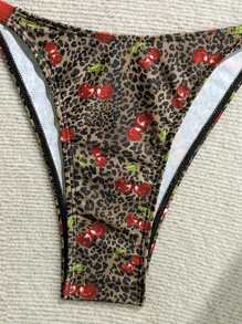 Soleia New Leopard Print Cherry Contrasted Red Bikini Set - Multicolor - View 3