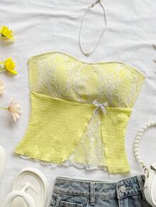 Soleia Áo Bandeau ren chắp vá cho kỳ nghỉ của phụ nữ - Màu vàng - Xem 3
