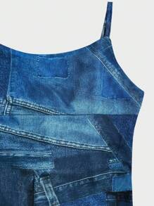 INAWLY Y2K Stil Jeansoptik enganliegendes Trägerkleid