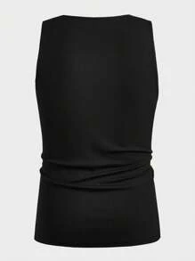 ROMWE MEN Street Life Men's Plain Pleated Crew Neck Casual Versatile Tank Top, Summer
