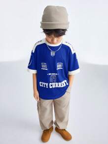 Coolane Kids Tween Boys 春夏圆领短袖字母印花休闲棕色T恤亲子服装