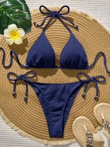 Swim Vcay Bohemian Blue Bikini Set, Elegant Casual Swimwear For Spring Summer Beach Vacation Party