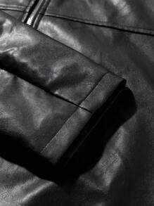 Manfinity LEGND 男士短款长袖拉链皮夹克 男士皮夹克 男士皮革摩托车夹克 男士皮夹克 男士黑色夹克 短款夹克 男士短款夹克 男士黑色拉链夹克 拉链皮夹克 黑色皮夹克 男士短款夹克 男士短款夹克 短款皮夹克 机能夹克，秋冬 - 黑色 - 查看 5